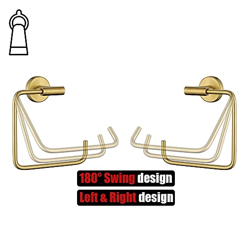 JQK Towel Ring Brushed Gold, Stainless Steel Square Ring Towel Holder for Bathroom, 6 Inch Brushed Gold Wall Mount, TR140-BG - color: Gold