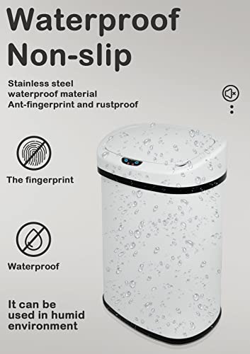 13 Gallon/50 L Kitchen Trash Can with Lid, Stainless Steel Garbage Can with Touch-Free Lid, Cute Trash Can Automatic Trash Can Bathroom Trash Can with Lid, Motion Sensor Trash Can Brushed Finish - color: White