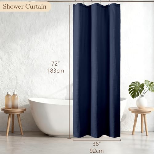 Aiyufeng Waterproof Fabric Shower Curtains for Bathroom，Dot Like Embossed Textured Soft Polyester Cloth Stall Shower Curtain，Hotel Luxury Quality Machine Washable，36Wx72L，Navy Blue - color: Navy Blue, size: 36"W x 72"L (Pack of 1)