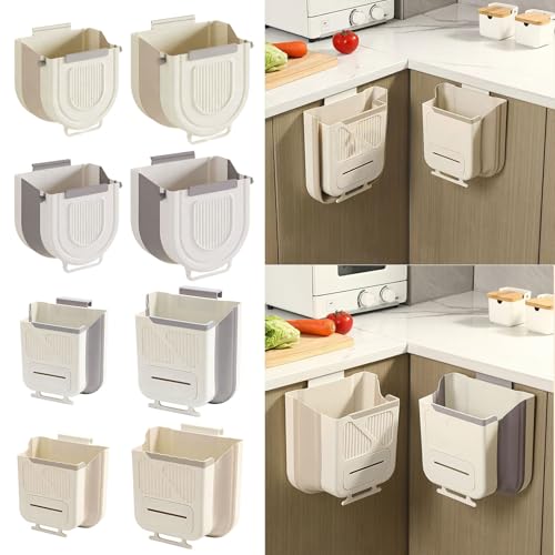 Foldable Wall Mounted Trash Bin Hanging Kitchen Bathroom Garbage Bin Space Saving Large Capacity Waste Can Modern Design Hanging Kitchen Garbage - color: Light Grey, size: E