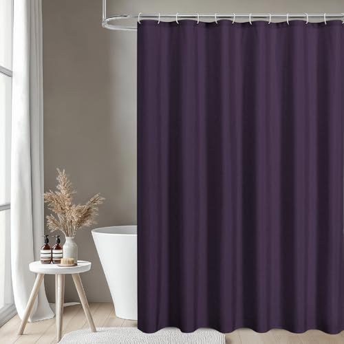 2-in-1 Waterproof Fabric Shower Curtain,No Separate Liner Needed,Linen Textured,Effortless Cleaning & Washable Bathroom Shower Curtain Set with 12 Plastic Hooks,72"x72",Purple - color: Purple, size: 72"W x 72"L (Pack of 1)