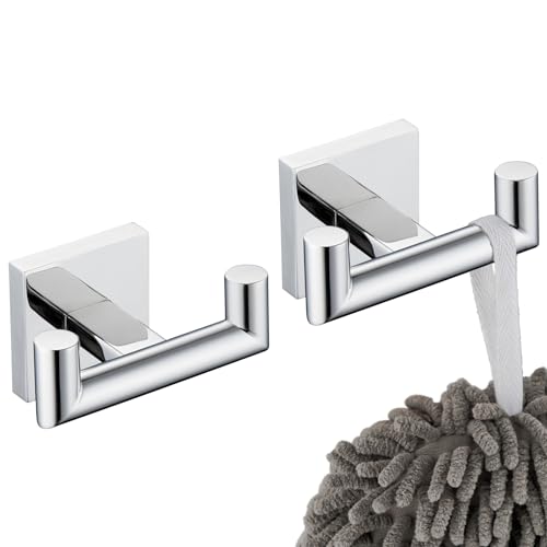 KOKOSIRI Robe Hook Bathroom Double Towel Coat Hooks for Bath Kitchen Wall Mounted, 2 Pack Chrome Stainless Steel B1015CH-P2 - color: Polished Chrome, size: 2 Pack