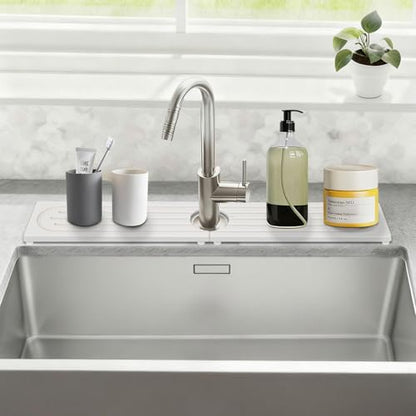 Drying Stone Faucet Mat for Kitchen Sink, Trays Diatomite Quick Dry Around Faucet Mats, 30 Inch Long Kitchen Sink Splash Guard Behind Faucet, Prevent Moisture on Kitchen Bathroom Counter - color: Milky white, size: 30" x 4"