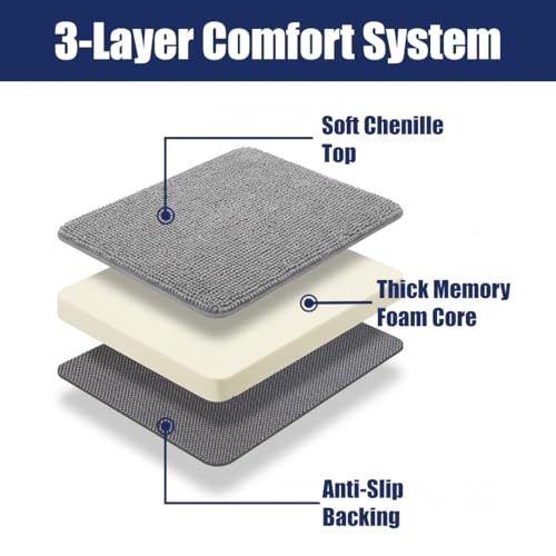 Muddy Mat® CloudStep Bathroom Rugs 2 Piece Set, Non Slip Bath Mats for Bathroom, Absorbent Memory Foam Chenille, Machine Washable Quick Dry Toilet Rug Set, Grey 20"x30" + 20"x20" U-Shaped - color: Grey