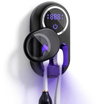 Toothbrush Sanitizer Holder, Wall-Mounted with Auto-Inductive Cover & 140°F Air Drying, Bathroom Organizer, Black
