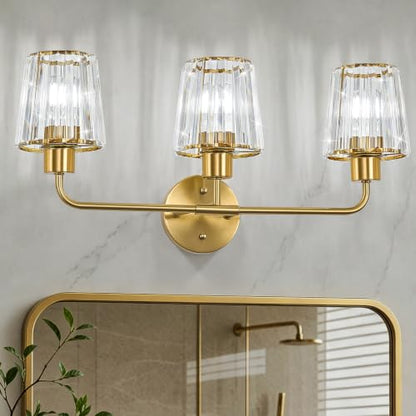 Brushed Gold Vanity Lights, 3-Light Crystal Bathroom Light Fixtures | Modern Bathroom Vanity Light E26 Wall Light over Mirror (Exclude Bulb) - color: Brushed Gold, size: 3-Light