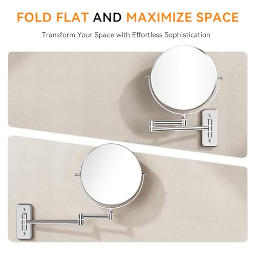 Auxmir 8" Double-Sided Wall-Mounted Makeup Mirror, 1X/20X Magnifying Mirror | stainless steel, 13-inch extendable swivel arm, 360°shaving rotation, bathroom makeup mirror, tweezers, Chrome - color: Chrome-1x/20x