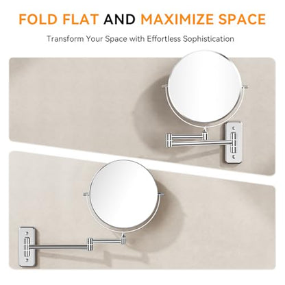 Auxmir 8" Double-Sided Wall-Mounted Makeup Mirror, 1X/20X Magnifying Mirror | stainless steel, 13-inch extendable swivel arm, 360°shaving rotation, bathroom makeup mirror, tweezers, Chrome - color: Chrome-1x/20x