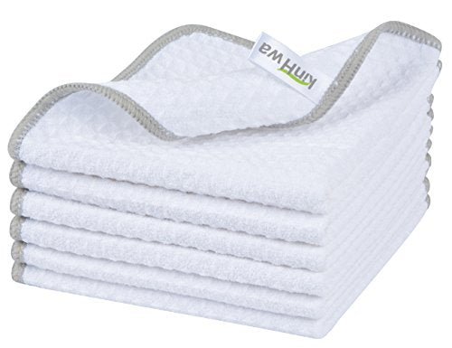 Waffle Microfiber Dish Cloths White Kitchen Towels, Cleaning Cloth | Quick Dry Absorbent Dish Rags Dishcloths Barista Towels 12x12 Inch 6 Pack - color: White, size: 12in x 12in 6 Pack