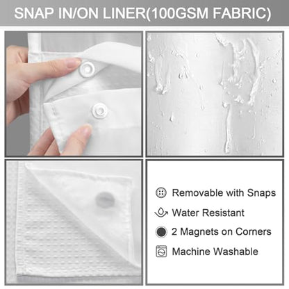 No Hook Shower Curtain with Liner Set Hotel Waffle Curtain White 58W X 75L | Washable Snap in Fabric Liner, Mesh Top Window, Waffle Hotel Style Shower Curtain Set - color: White, size: 54"W x 75"L