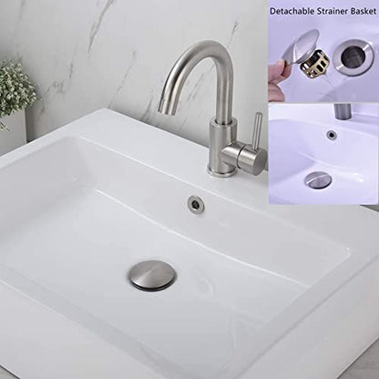 Rockgoya Bathroom Sink Drain,5 Pack Drain Stopper Bathroom Sink Without Overflow,Pop Up Drain Assembly with Detachable Strainer Basket,Built-in Anti-Clogging Strainer,Stainless Steel Brushed Nickel - color: Brushed Nickel-5 Pack, style: Without Overflow