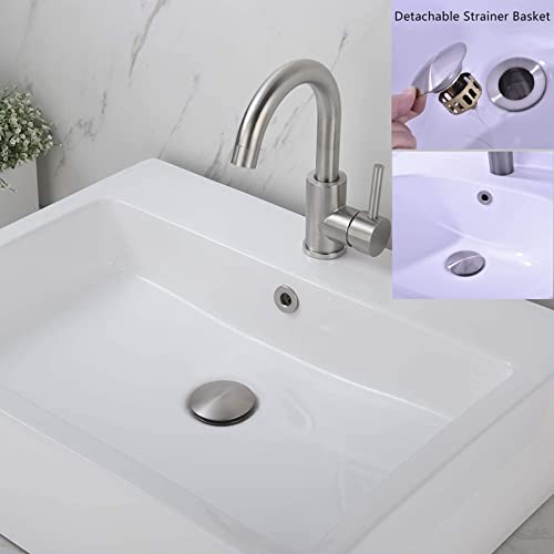 Rockgoya Bathroom Sink Drain,2 Pack Drain Stopper Bathroom Sink Without Overflow,Pop Up Drain Assembly with Detachable Strainer Basket,Built-in Anti-Clogging Strainer,Stainless Steel Brushed Nickel - color: Brushed Nickel-2 Pack, style: Without Overflow