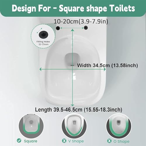 White Toilet Seat with Slow Close Lid and Seat, Quick Release for Easy Cleaning, 360° Adjustable Hinge, Square Loo Seats - Top Fixings Included, Polypropylene (PP), 03B, 34.5x43cm - size: 43x34.5cm (03B)
