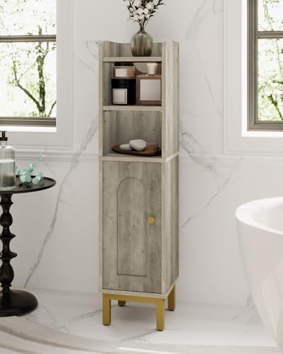 Hzuaneri Bathroom Storage Cabinet, Small Corner Floor Cabinet | Narrow Toilet Paper Holder, Bathroom Organizer with Adjustable Shelf, 2 Doors, for Small Spaces, Rustic Greige BC08205X - color: Rustic Greige, size: 7.9"D x 7.9"W x 32.7"H