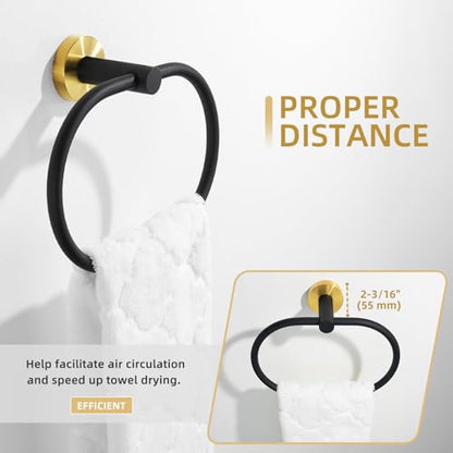 Angle Simple Swivel Towel Ring, Bathroom Hand Towel Holder, Black and Gold | SUS304 Stainless Steel, Move Up & Down, Built-in Gasket, Dishrag Hanger for Kitchen, Screw Mount - color: Oval - Black & Gold