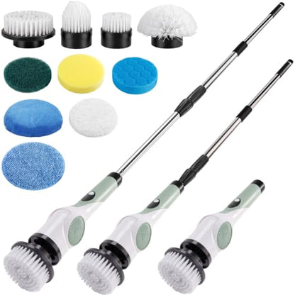 3‑Speed Electric Spin Scrubber with 10 Replaceable Heads Adjustable Handle