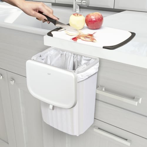 Glad Roomate Under Counter Waste Bin | Space Saving Small Trash Can for Kitchen Cabinet, Bathroom or Office | Dual Lid for Ease of Opening, 9 Liter, White - color: 9 Liter White Plastic