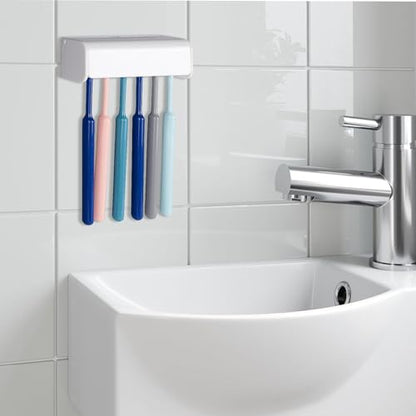 6 Slots Wall Mount Toothbrush Holder with Cover, Self Adhesive Toothbrush Storage Organizer for Shower, Toothbrush Hanger for Bathroom, Medicine Cabinet, Dorm - size: 1 Pack