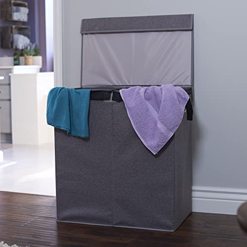 Household Essentials Collapsible Laundry Sorter with Lid, Gray - color: Grey, style: Double