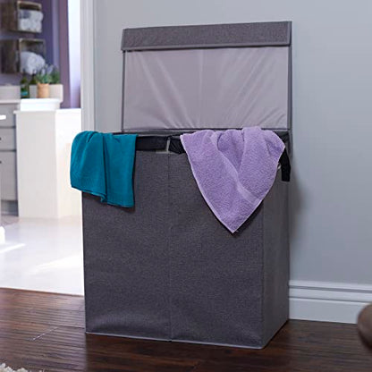 Household Essentials Collapsible Laundry Sorter with Lid, Gray - color: Grey, style: Double