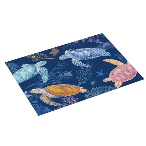 Turtle Dish Drying Mats for Kitchen Counter Absorbent Reversible Drying Mats Microfiber Kitchen Countertop Protector Dishes Drying Pad Extra Large “18 x 24" Dish Mat - color: Dark Blue-Turtle