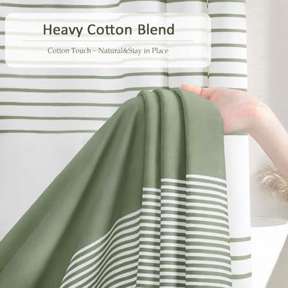Sage Green Boho Cotton Striped Shower Curtain with Tassel 60"W X 72"L | Boho Farmhouse Shower Curtains for Bathroom with Soft Cotton Feel - color: Sage Green, size: 60"W x 72"L