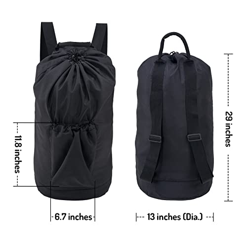 Seiritex Laundry Backpack Bag, Dirty Clothes Travel Laundry Bag with Shoulder Straps for College Dorm (Black) - color: Black