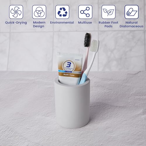 Drying Stone Toothbrush Holder, Diatomite Toothbrush Holders for Bathroom Counter, Quick Drying Electric Toothbrush and Toothpaste Holder Bathroom Organizer, Light Grey - color: Light Grey