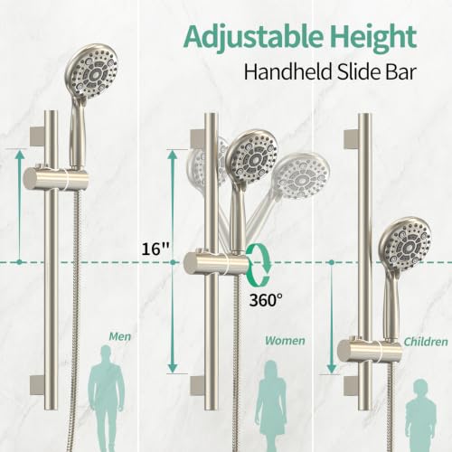 SR SUN RISE Shower System: 10 Inch Rainfall Shower Head with Handheld Combo Set - Slide Bar Bathroom Shower Faucet Set Wall Mounted (Valve and Trim Kit Included) - Brushed Nickel - color: Brushed Nickel