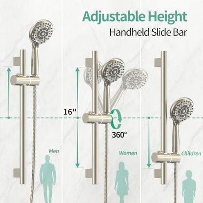 SR SUN RISE Shower System: 10 Inch Rainfall Shower Head with Handheld Combo Set - Slide Bar Bathroom Shower Faucet Set Wall Mounted (Valve and Trim Kit Included) - Brushed Nickel - color: Brushed Nickel