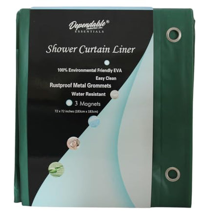 Dependable Industries inc. Essentials Premium 6 Gauge EVA Shower Curtain Liner - PVC Free Magnetized Bottom Odorless with Rustproof Grommets (Hunter Green) - color: Hunter Green