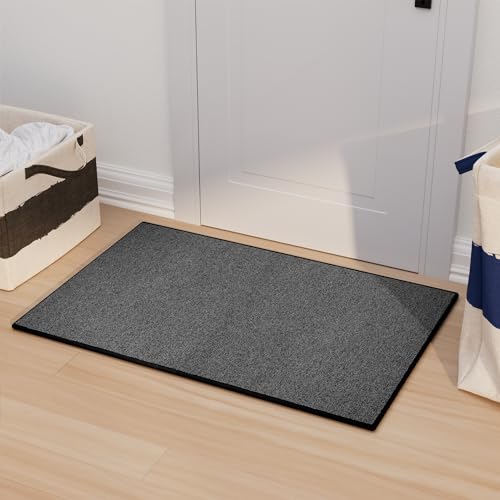 AREDO Door mat with Non Slip Rubber Backing, Washable Soft Floor Carpet for Kitchen, Hallway, Entryway Indoor, Bedroom, Laundry, Low Pile Area Rugs, Solid Color with Pointillism Style, 2 * 3 ft Black - color: Black, size: 3' x 2' (Runner)