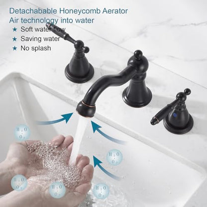 RKF Bathroom Faucets for Sink 3 Oil Rubber Bronze Hole 8 inch Widespread Bathroom Sink Faucet with Drain Double Lever Handle Faucet Bathroom Vanity Faucet Basin Mixer Tap WF013-ORB - color: ORB