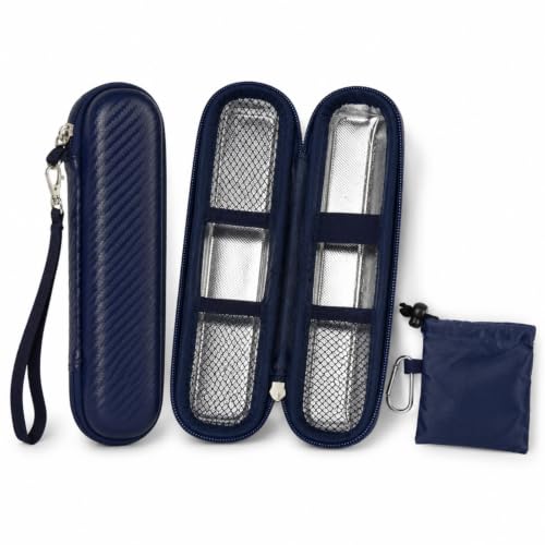 Comecase Electric Toothbrush Travel Case for Oral-B & Sonicare -Dark Blue | Compact Hard EVA Case with Foil Lining, PU Textured Shell, Mesh Pockets, Strap and Carabiner for Travel - color: Dark Blue, size: Compact Size