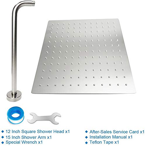 NearMoon Square Rain Shower Head With Extension Arm, Large Stainless Steel Rainfall Shower-Waterfall Full Body Coverage (12 Inch, Nickel) - color: Nickel, size: 12 Inch