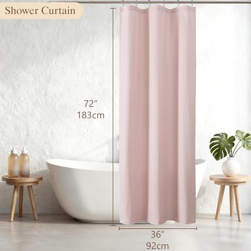 Aiyufeng Waterproof Fabric Shower Curtains for Bathroom，Dot Like Embossed Textured Soft Polyester Cloth Stall Shower Curtain，Hotel Luxury Quality Machine Washable，36Wx72L，Pink - color: Pink, size: 36"W x 72"L (Pack of 1)