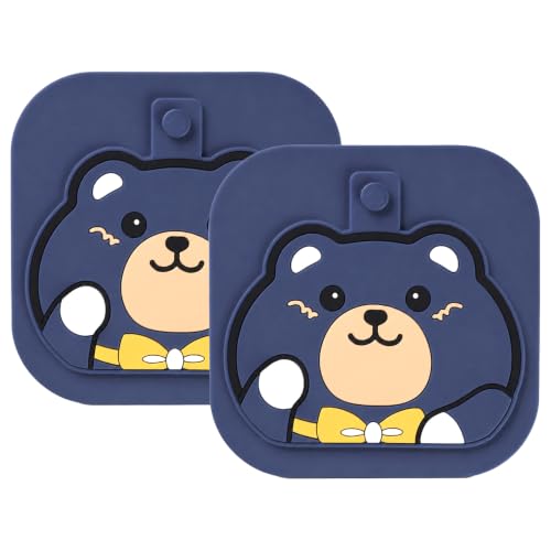 2-Pack Square Shower Drain Hair Catcher for Bathtub and Shower | Khaki thick silicone, cartoon animal design, reusable hair stopper for floor drains, kitchen laundry room utility use - color: Blue