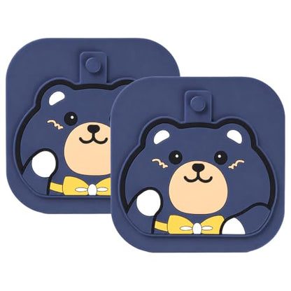 2-Pack Square Shower Drain Hair Catcher for Bathtub and Shower | Khaki thick silicone, cartoon animal design, reusable hair stopper for floor drains, kitchen laundry room utility use - color: Blue