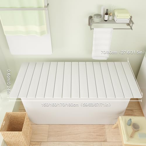 Bathtub Tray, Anti-dust Bathtub Cover, Bath Insulation Cover(63×31×0.24in) | Foldable PVC Shutter Bath Lid Fit Most Tubs, Can Store Wine Glass, Books, Tablets, Cellphones, White - size: 160x80x0.6cm