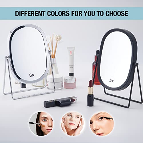 JOYOEIKON Classic Dual Sided 5X and 1X Magnifying Makeup Mirror and Tabletop Standing 360° Rotation Vanity Mirror,Desktop Cosmetic Mirror(Bronze) - color: Bronze