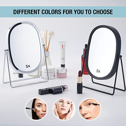 JOYOEIKON Classic Dual Sided 5X and 1X Magnifying Makeup Mirror and Tabletop Standing 360° Rotation Vanity Mirror,Desktop Cosmetic Mirror(Bronze) - color: Bronze