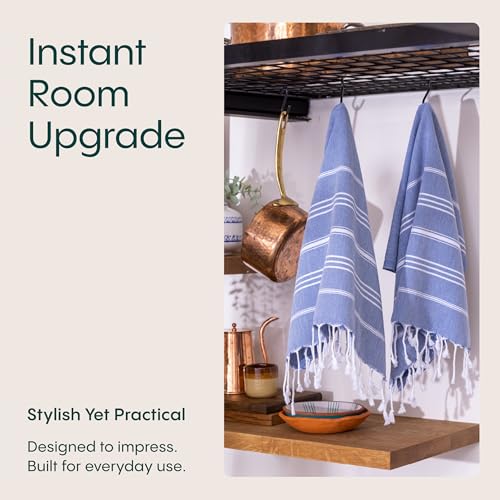 WETCAT Turkish Hand Towels with Hanging Loop, Set of 2 (20" x 30") 100% Turkish Cotton, Pre-Washed, Quick Drying, for Kitchen or Bathroom - Denim Blue - color: Denim Blue
