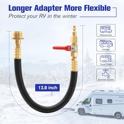 rv winterizing kit, 16.9" RV Water Blowout, Sprinkler Winterizing Blowout Kit with Shut Off Valve, Air Compressor Quick-Connect Plug Water Blow Out Fitting Adapter for Winterizing RV, Boat, Camper - style: Basic