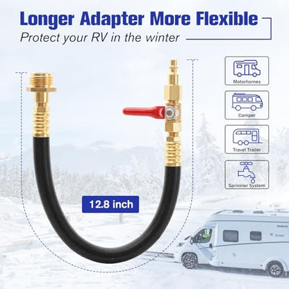 rv winterizing kit, 16.9" RV Water Blowout, Sprinkler Winterizing Blowout Kit with Shut Off Valve, Air Compressor Quick-Connect Plug Water Blow Out Fitting Adapter for Winterizing RV, Boat, Camper - style: Basic