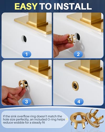 Sink Overflow Ring Brushed Gold: 2 Pack Solid Brass Bathroom Sink Overflow Trim Cover, Hole Insert Caps Replacement for Bathroom Kitchen Vanity Basin - color: Brushed Gold