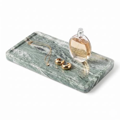Green Marble Tray – 12" x 6.5" Decorative Vanity Tray for Bathroom, Countertop, Jewelry, Candles, Kitchen | Natural Stone Organizer for Makeup, Perfume, Skincare & Home Décor