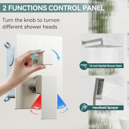 STARBATH Shower Faucet Set Shower System with Diverter Valve Brushed Nickel | 8" Wall Mount Rain Shower Head and Handheld Spray for Two Person,Shower System with Diverter Valve and Trim Kit Complete - color: Brushed Nickel, size: 8"-01