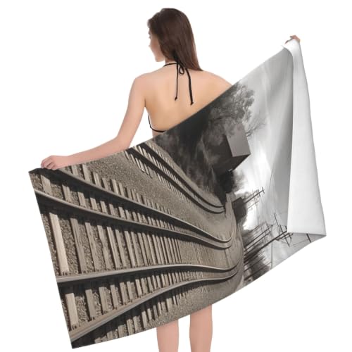 Train Track Bath Towel Super Absorbent Beach Towels Microfiber Bathroom Towel 32 x 52 Inch - color: Train Track