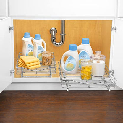 LYNK PROFESSIONAL® Pull Out Cabinet Organizer, Kitchen Slide Out Drawer | 17W x 18D chrome rollout shelf creates easy-access storage for cookware, pantry items and kitchen essentials inside cabinets - size: 17" W x 18" D