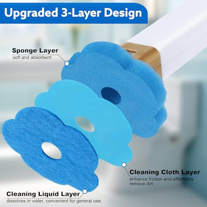 wlich Disposable Toilet Brush Set With 48 Refills, Wall-Mount Holder | Flexible Scrubbing Head, Hygienic Toilet Cleaning, Wall-Mounted Storage for Homes, Apartments, Dorms, Offices, Hotels - color: White+Gold - 48 Refills